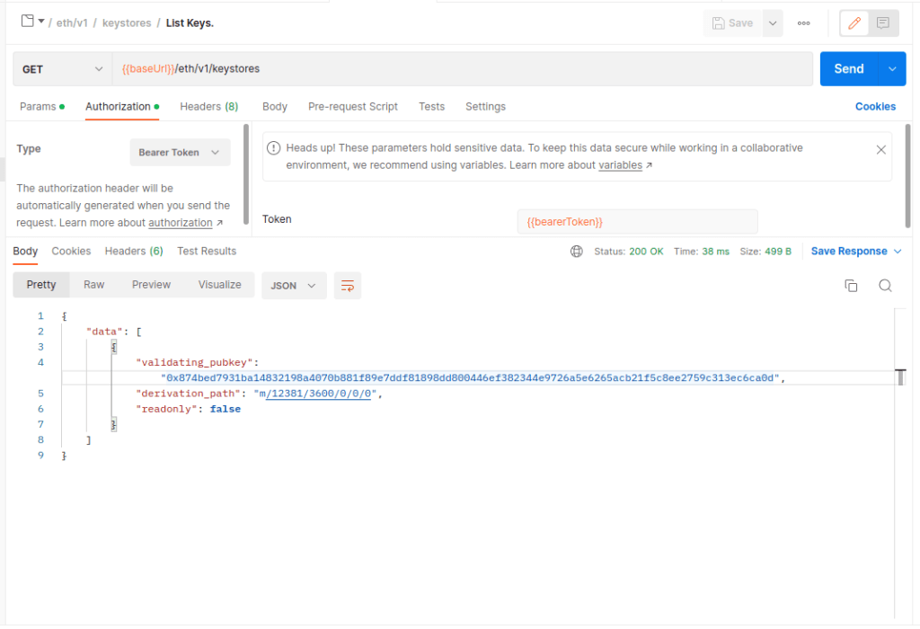 Ethereum validator client key manager API keystore list
