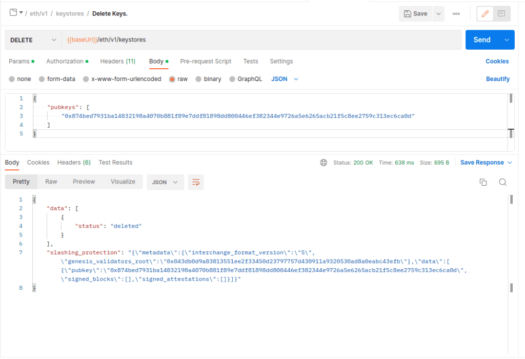 Ethereum validator client key manager API keystore delete