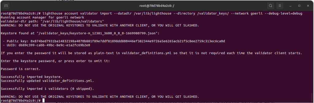 Ethereum Lighthouse validator client keystore import