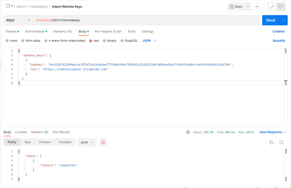 Ethereum validator client key manager API remote keystore import